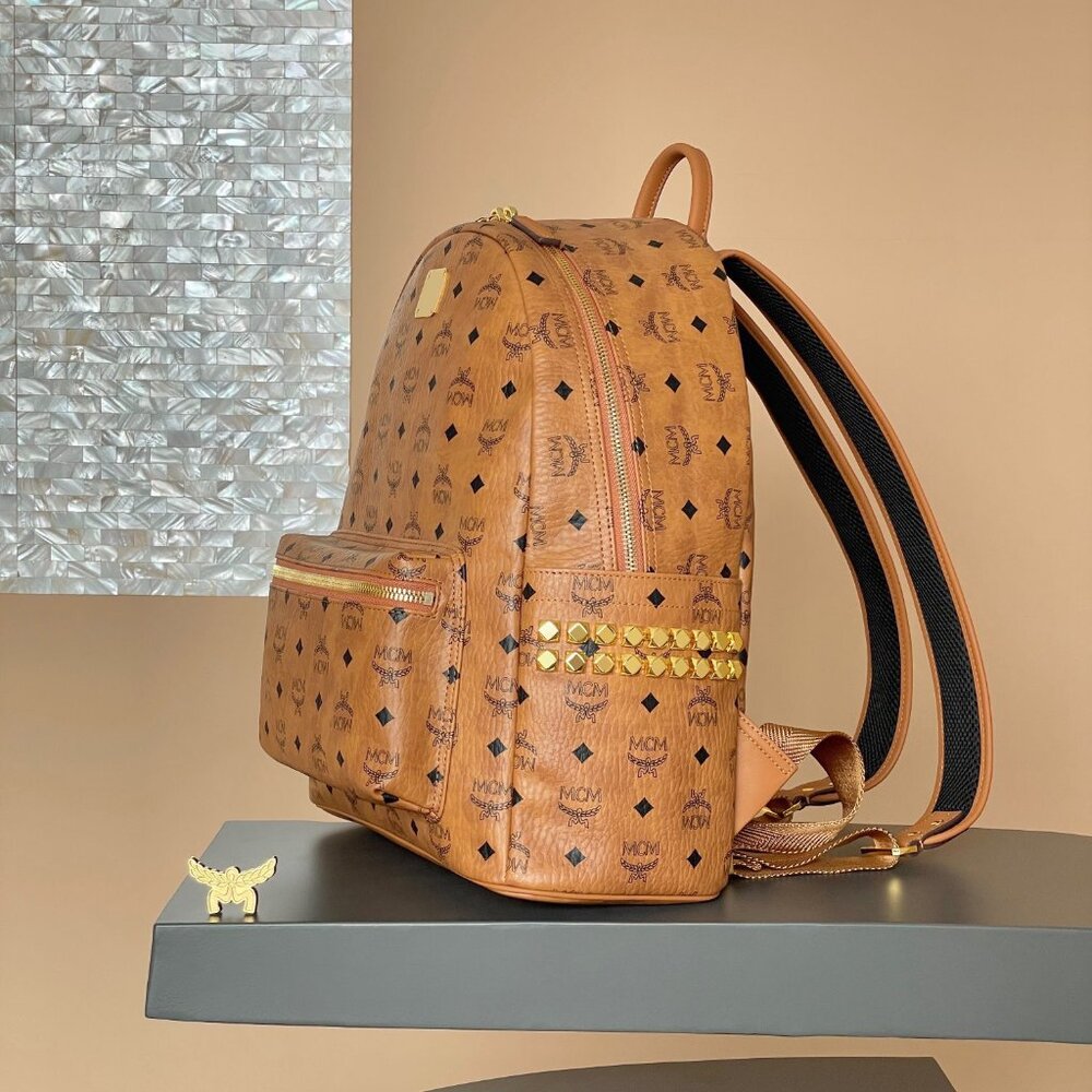 MCM Tan Leather Backpack/purse with Gold Accents - Picture 6 of 9